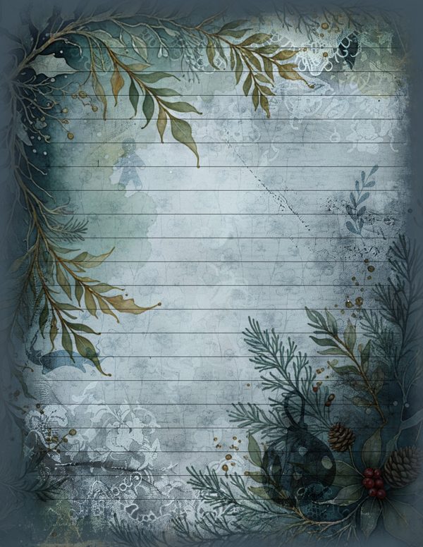 Vintage Blue Writing Pages | Winter Wonderland Junk Journal | Printable Textured Framed Papers | Digital Download — image 15