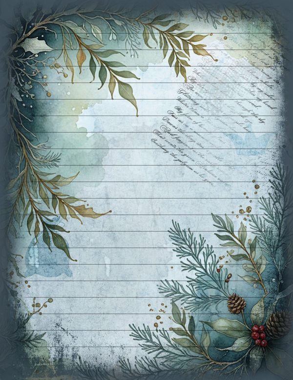 Vintage Blue Writing Pages | Winter Wonderland Junk Journal | Printable Textured Framed Papers | Digital Download — image 17