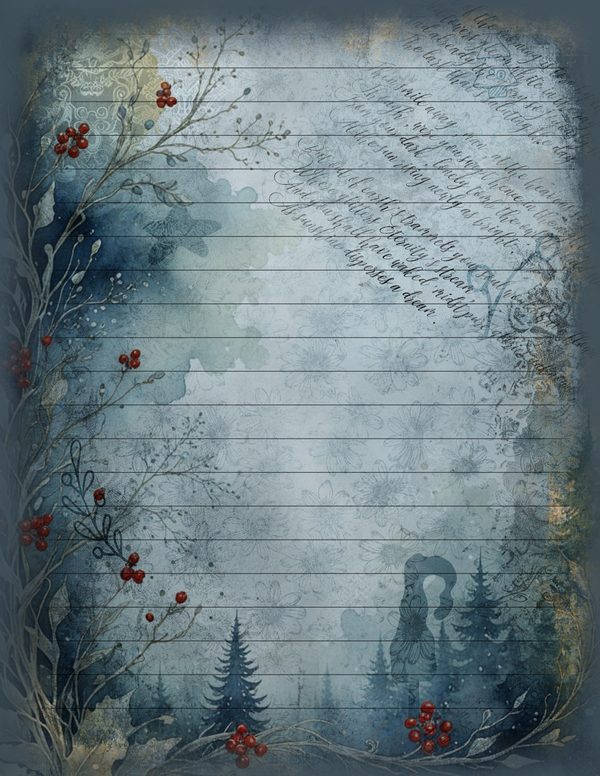Vintage Blue Writing Pages | Winter Wonderland Junk Journal | Printable Textured Framed Papers | Digital Download — image 18