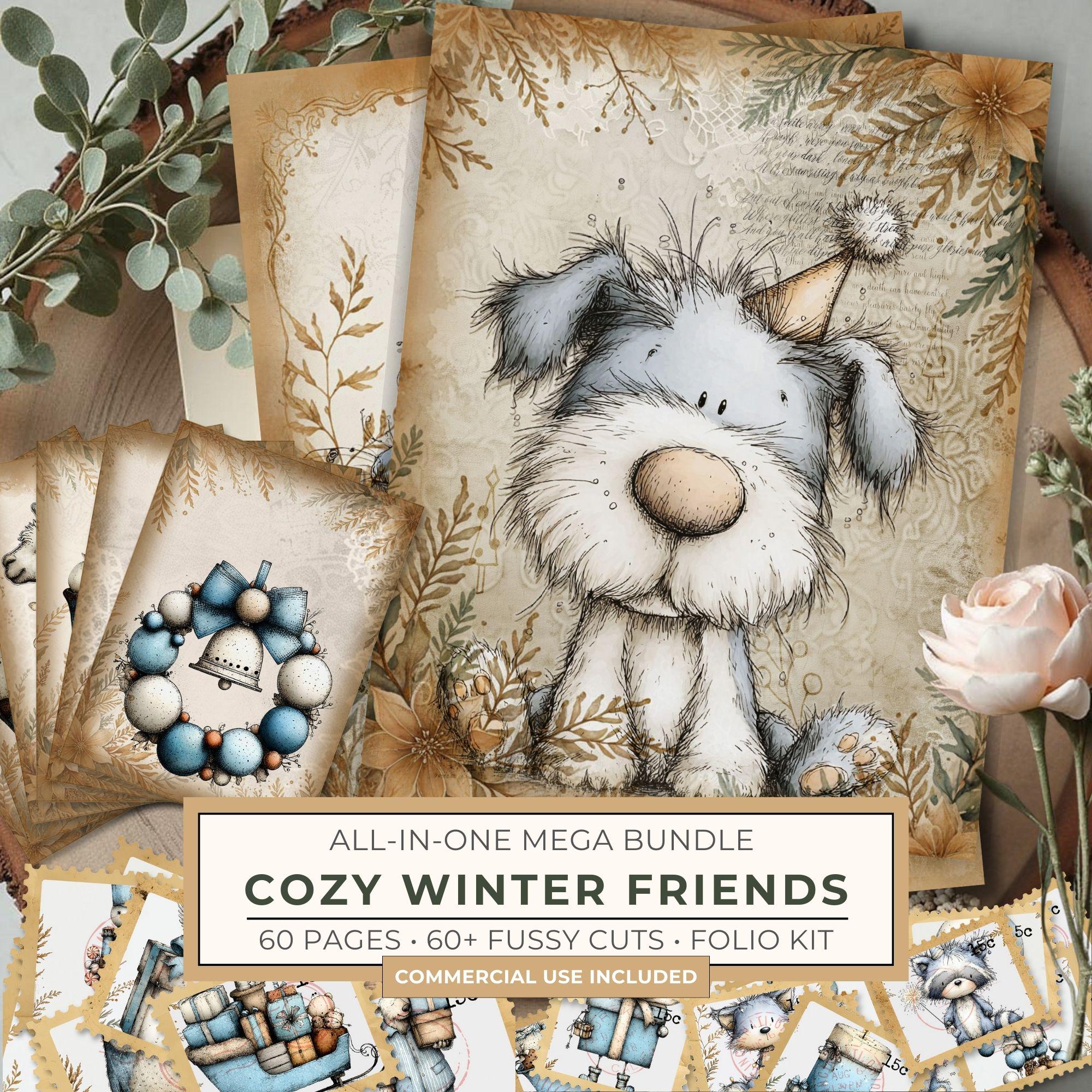 Cozy Winter Friends Junk Journal Kit | Mega Printable Bundle | Pages Ephemera Folio | Digital Download