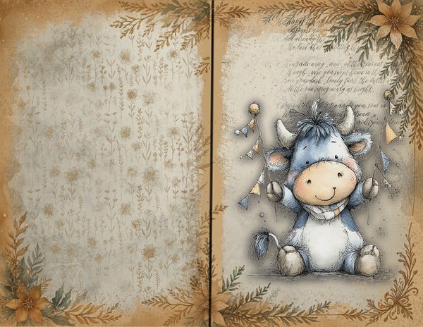 Vintage Background Papers | Cozy Winter Friends Junk Journal Pages | Whimsical Animals | Digital Download — image 22