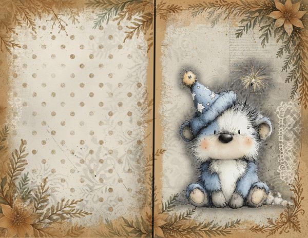 Vintage Background Papers | Cozy Winter Friends Junk Journal Pages | Whimsical Animals | Digital Download — image 30