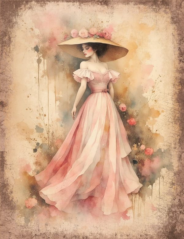 Vintage Pink Ladies Junk Journal Pages | Printable Portrait Sheets | Shabby Chic | Commercial Use — image 12
