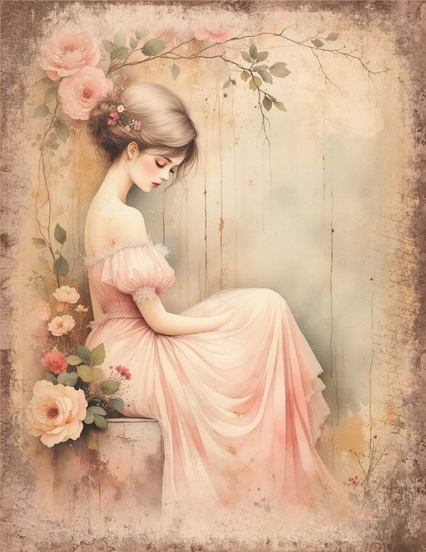 Vintage Pink Ladies Junk Journal Pages | Printable Portrait Sheets | Shabby Chic | Commercial Use — image 13