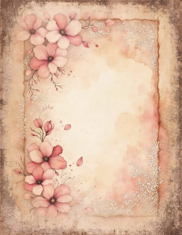 Vintage Floral Junk Journal Pages | Background Page Border Printables | Shabby Chic Pink Florals — image 1