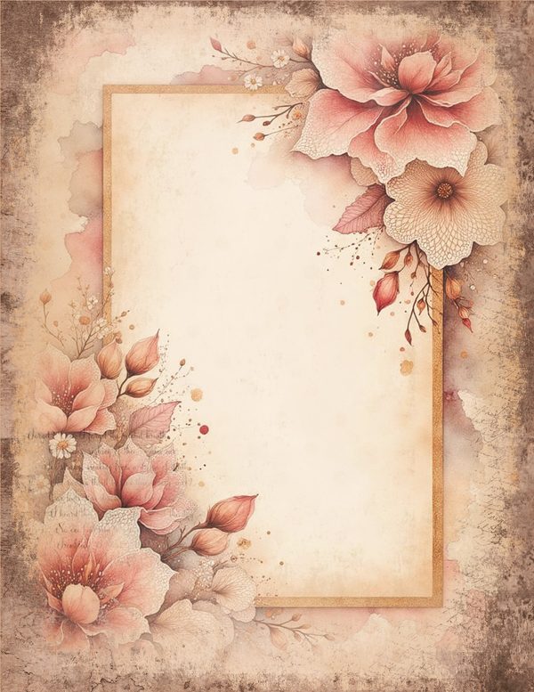 Vintage Floral Junk Journal Pages | Background Page Border Printables | Shabby Chic Pink Florals — image 2