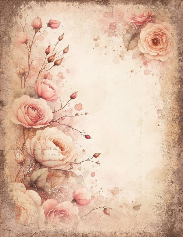 Vintage Floral Junk Journal Pages | Background Page Border Printables | Shabby Chic Pink Florals — image 3
