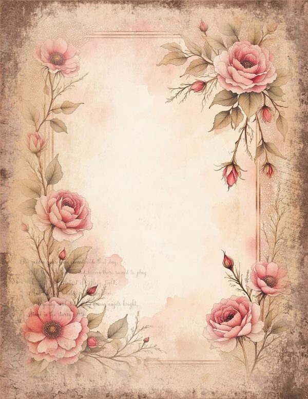 Vintage Floral Junk Journal Pages | Background Page Border Printables | Shabby Chic Pink Florals — image 4