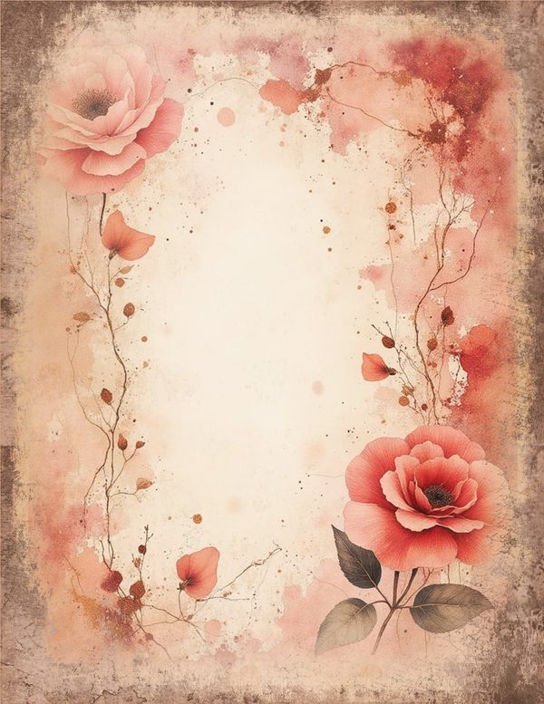 Vintage Floral Junk Journal Pages | Background Page Border Printables | Shabby Chic Pink Florals — image 7