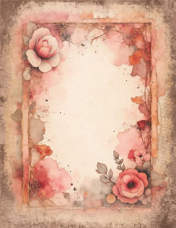 Vintage Floral Junk Journal Pages | Background Page Border Printables | Shabby Chic Pink Florals — image 9