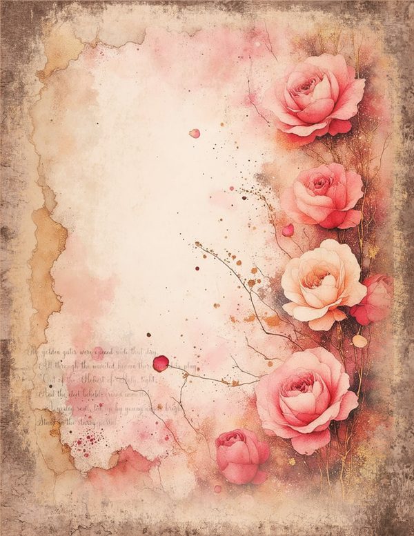 Vintage Floral Junk Journal Pages | Background Page Border Printables | Shabby Chic Pink Florals — image 10