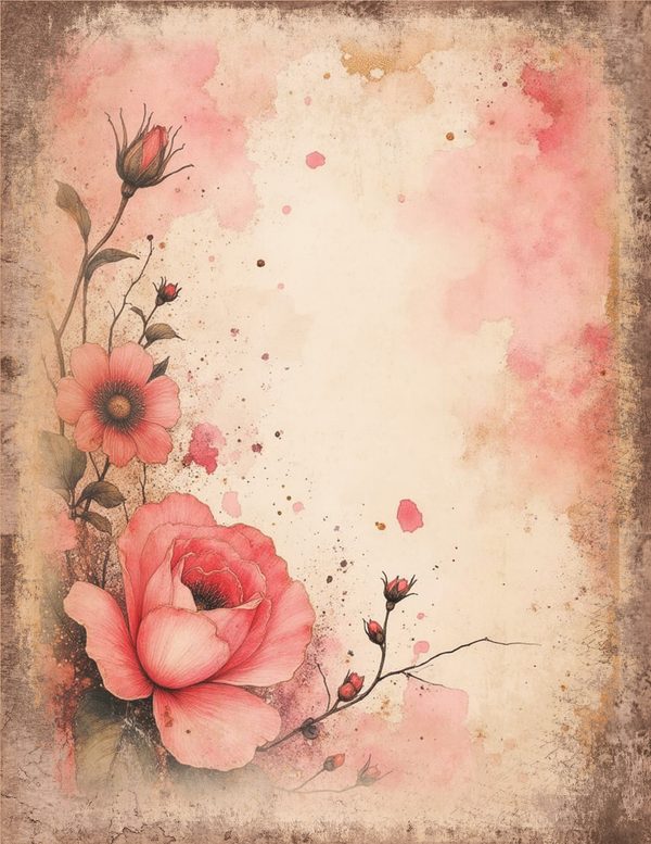 Vintage Floral Junk Journal Pages | Background Page Border Printables | Shabby Chic Pink Florals — image 12
