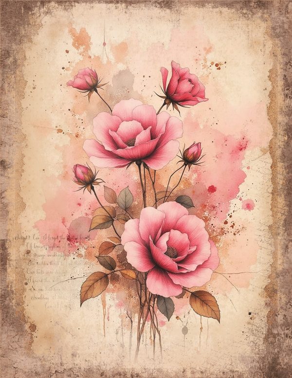 Vintage Floral Junk Journal Pages | Background Page Border Printables | Shabby Chic Pink Florals — image 13