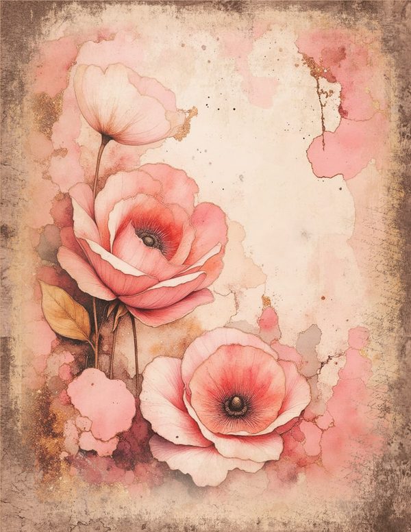 Vintage Floral Junk Journal Pages | Background Page Border Printables | Shabby Chic Pink Florals — image 14