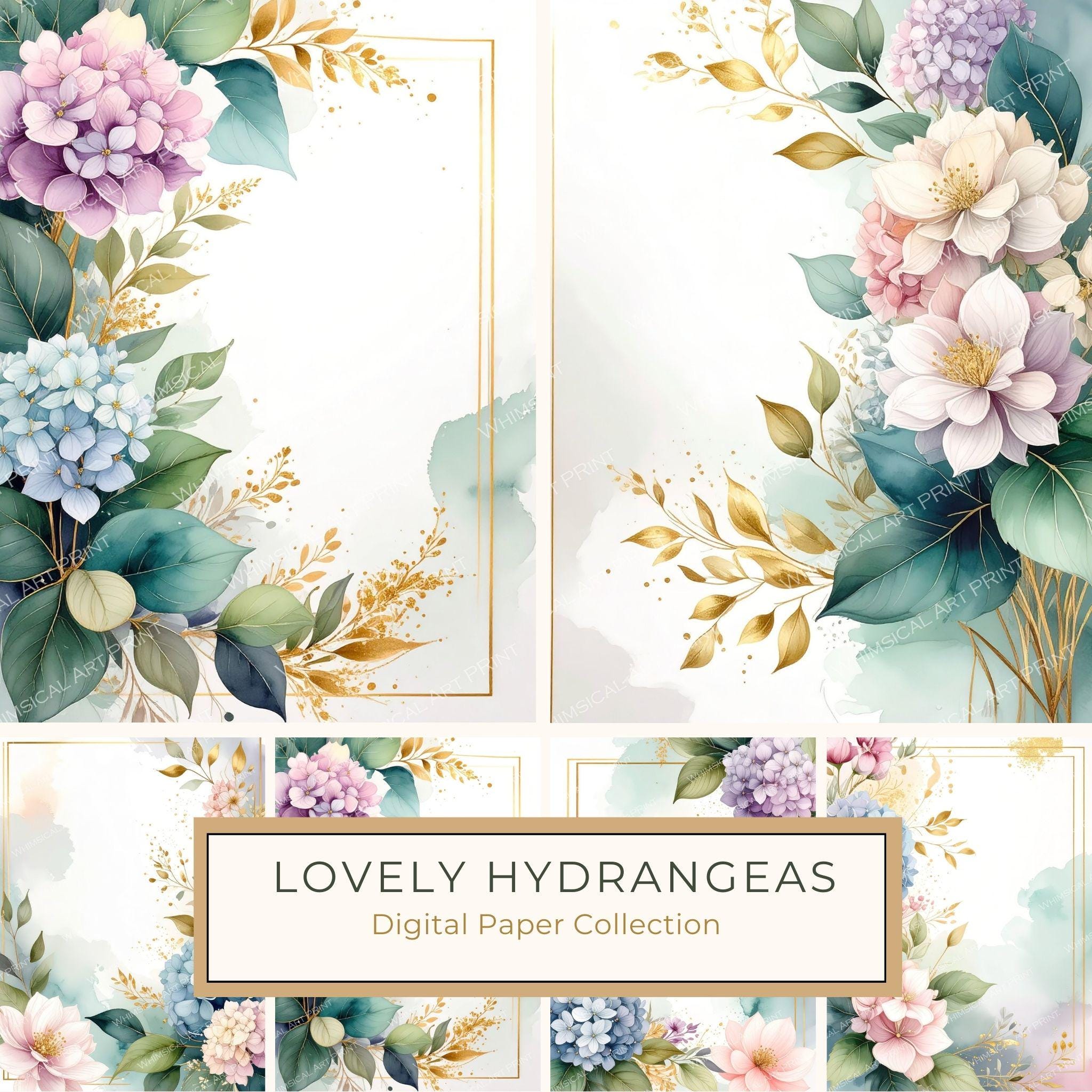 Hydrangea Digital Paper: Scrapbook Art, Floral Backgrounds (10 JPGs)