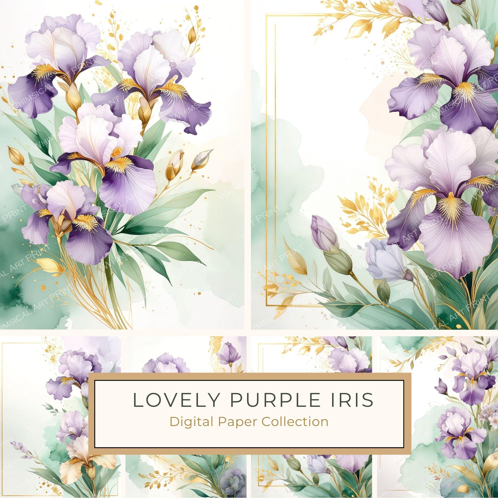 Purple Iris Digital Paper: Scrapbook Backgrounds, Commercial Use (10 JPGs)