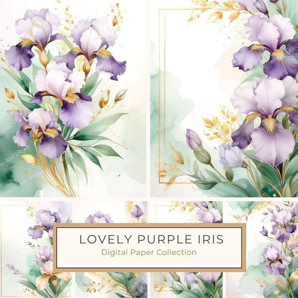 Purple Iris Digital Paper: Scrapbook Backgrounds, Commercial Use (10 JPGs)