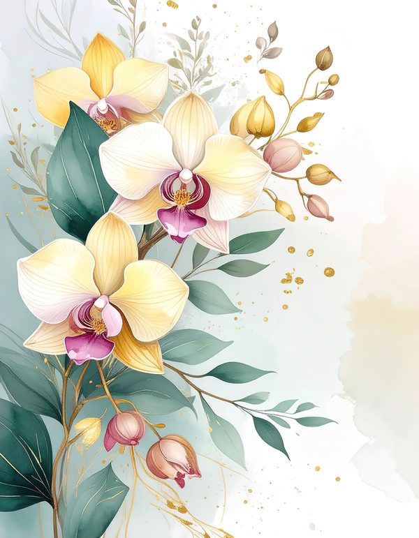 Yellow Orchids Digital Paper: Artistic Scrapbook Backgrounds (10 JPGs) Commercial Use — image 1