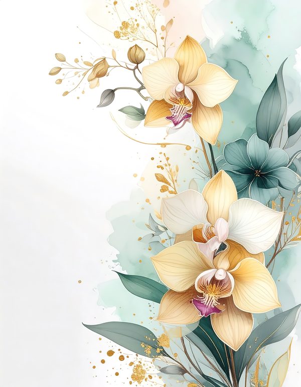 Yellow Orchids Digital Paper: Artistic Scrapbook Backgrounds (10 JPGs) Commercial Use — image 2