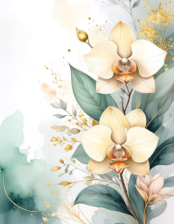 Yellow Orchids Digital Paper: Artistic Scrapbook Backgrounds (10 JPGs) Commercial Use — image 3