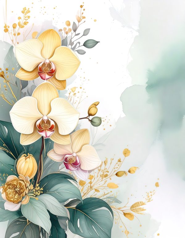 Yellow Orchids Digital Paper: Artistic Scrapbook Backgrounds (10 JPGs) Commercial Use — image 4