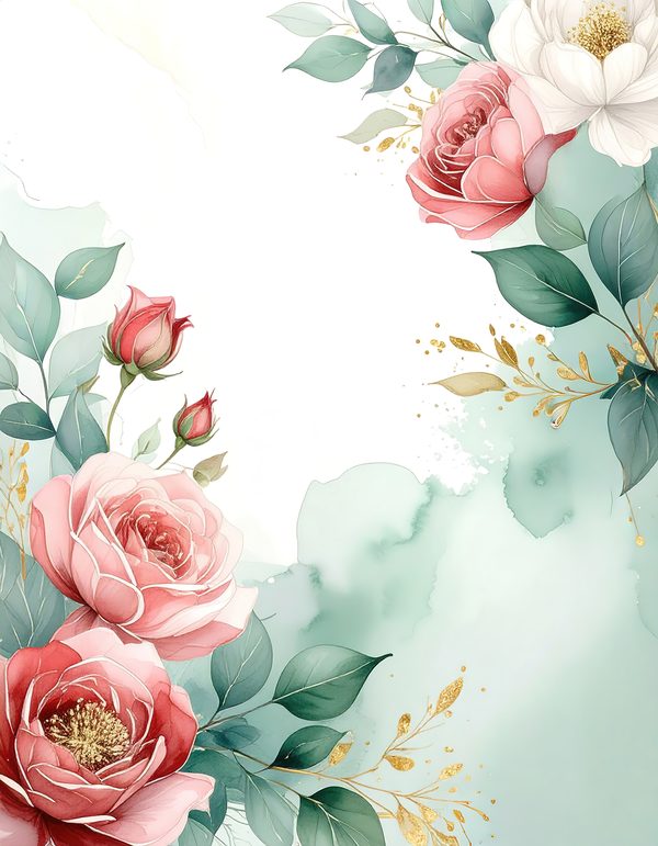 Red Roses Watercolor Paper: Scrapbook Backgrounds, Commercial Use (10 JPGs Digital Download) — image 1
