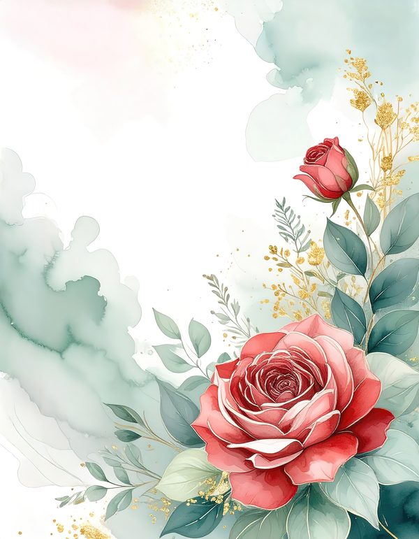 Red Roses Watercolor Paper: Scrapbook Backgrounds, Commercial Use (10 JPGs Digital Download) — image 2