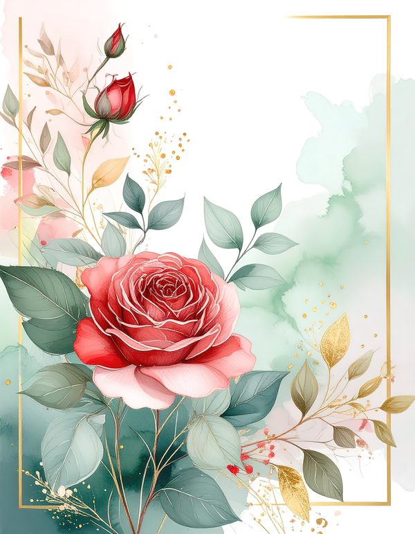Red Roses Watercolor Paper: Scrapbook Backgrounds, Commercial Use (10 JPGs Digital Download) — image 4