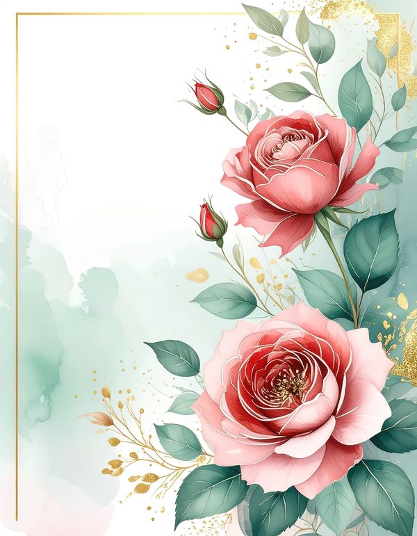 Red Roses Watercolor Paper: Scrapbook Backgrounds, Commercial Use (10 JPGs Digital Download) — image 10