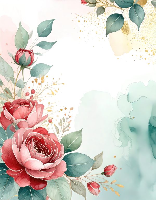 Red Roses Watercolor Paper: Scrapbook Backgrounds, Commercial Use (10 JPGs Digital Download) — image 12