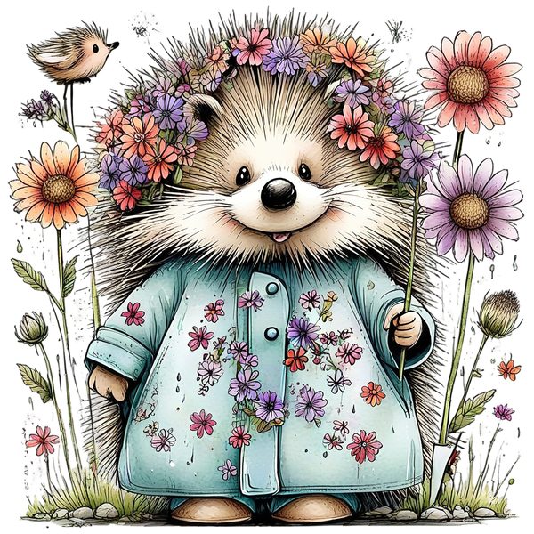 45 Whimsical Hedgehog Clipart Bundle - Watercolor Sketch Style - PNG - Commercial Use — image 5