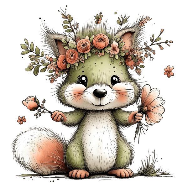 45 Whimsical Squirrels Clipart Bundle - Watercolor Sketch Style - PNG - Commercial Use — image 25