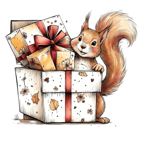 45 Whimsical Squirrels Clipart Bundle - Watercolor Sketch Style - PNG - Commercial Use — image 31