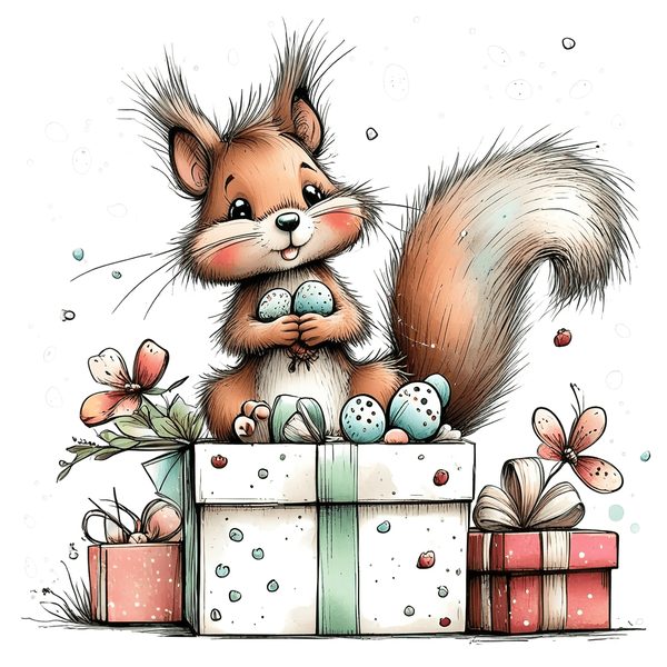 45 Whimsical Squirrels Clipart Bundle - Watercolor Sketch Style - PNG - Commercial Use — image 33
