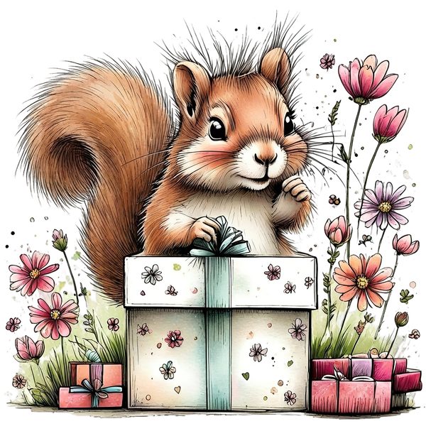 45 Whimsical Squirrels Clipart Bundle - Watercolor Sketch Style - PNG - Commercial Use — image 34