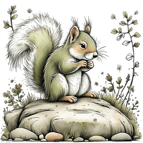 45 Whimsical Squirrels Clipart Bundle - Watercolor Sketch Style - PNG - Commercial Use — image 40