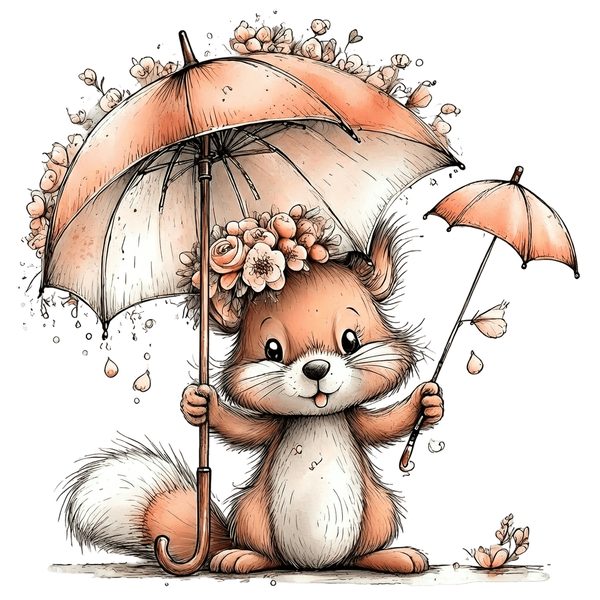 45 Whimsical Squirrels Clipart Bundle - Watercolor Sketch Style - PNG - Commercial Use — image 47
