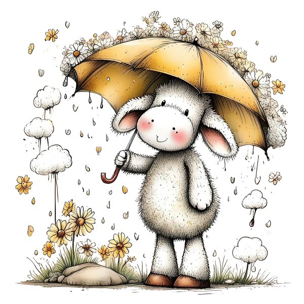 45 Whimsical Little Lamb Lamb Clipart Bundle | Watercolor Sketch Style | Commercial Use — image 1