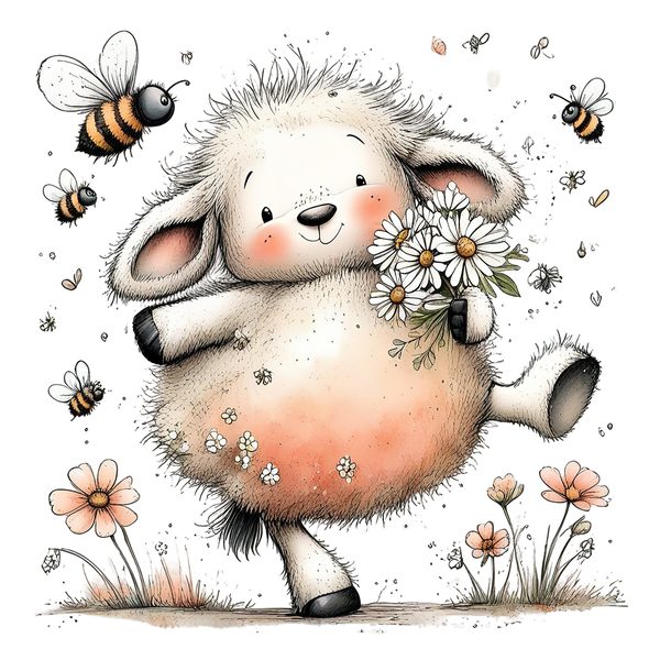 45 Whimsical Little Lamb Lamb Clipart Bundle | Watercolor Sketch Style | Commercial Use — image 16