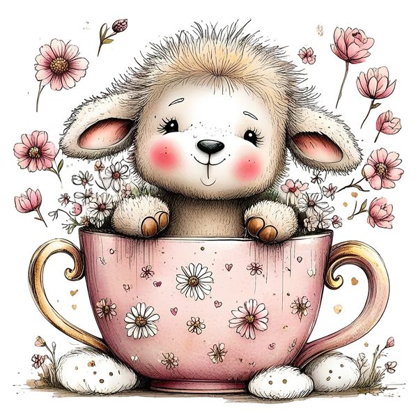 45 Whimsical Little Lamb Lamb Clipart Bundle | Watercolor Sketch Style | Commercial Use — image 19