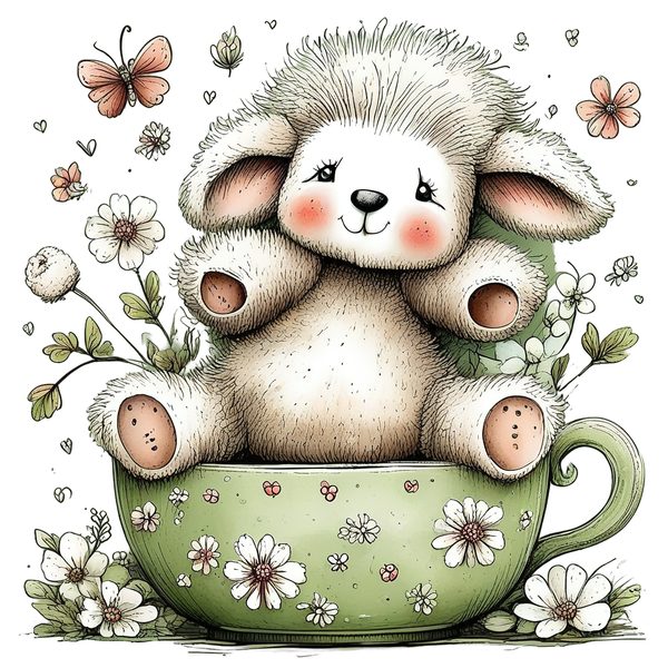 45 Whimsical Little Lamb Lamb Clipart Bundle | Watercolor Sketch Style | Commercial Use — image 20