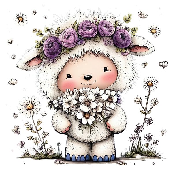45 Whimsical Little Lamb Lamb Clipart Bundle | Watercolor Sketch Style | Commercial Use — image 24