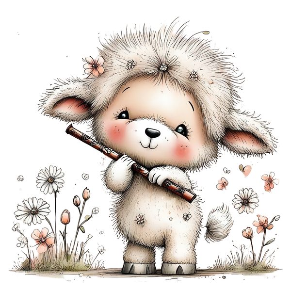 45 Whimsical Little Lamb Lamb Clipart Bundle | Watercolor Sketch Style | Commercial Use — image 36