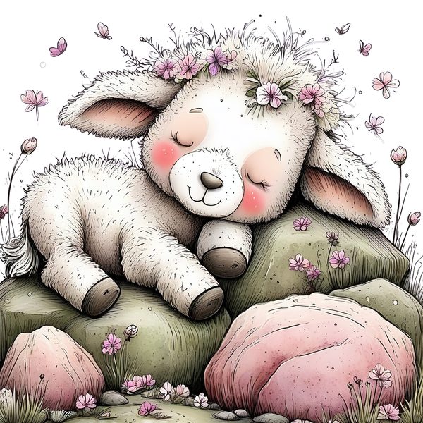 45 Whimsical Little Lamb Lamb Clipart Bundle | Watercolor Sketch Style | Commercial Use — image 37