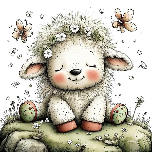 45 Whimsical Little Lamb Lamb Clipart Bundle | Watercolor Sketch Style | Commercial Use — image 38