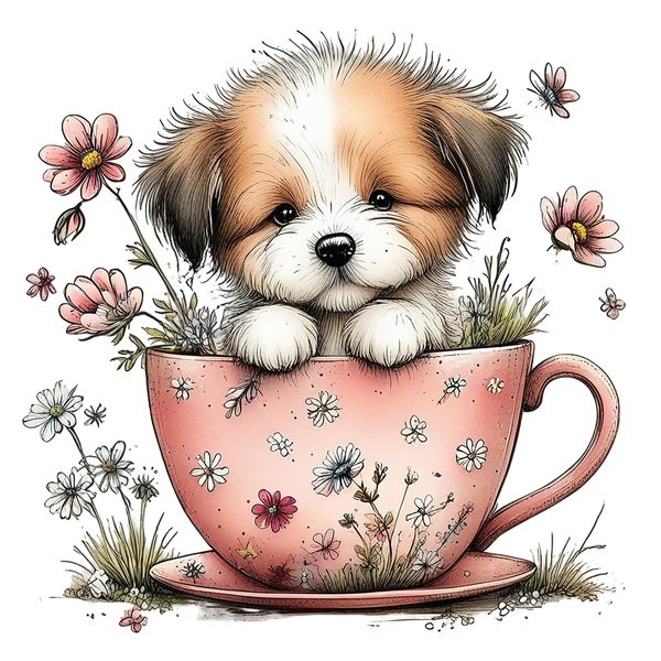 45 Whimsical Puppy Clipart Bundle | Watercolor Sketch Style | Commercial Use — image 16