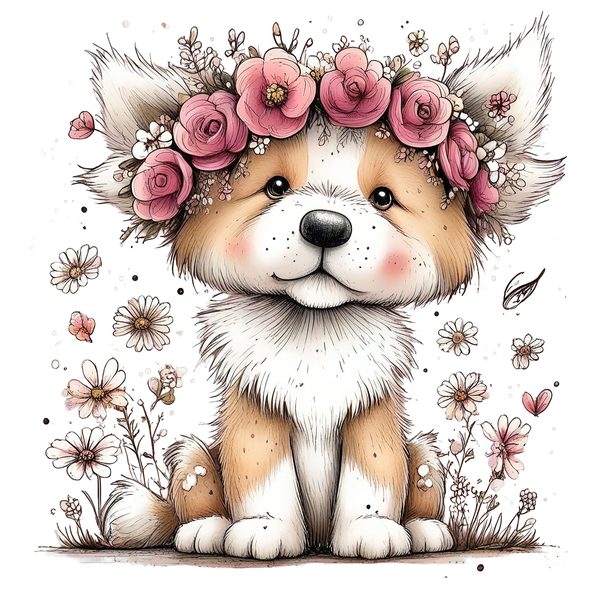 45 Whimsical Puppy Clipart Bundle | Watercolor Sketch Style | Commercial Use — image 22