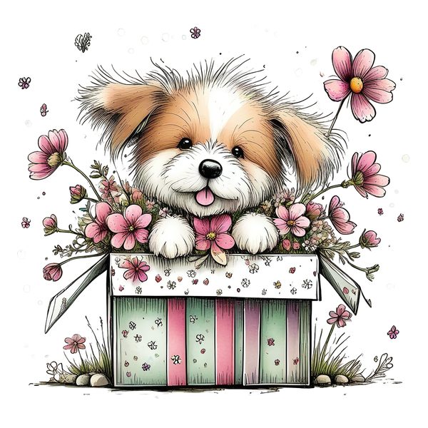 45 Whimsical Puppy Clipart Bundle | Watercolor Sketch Style | Commercial Use — image 34
