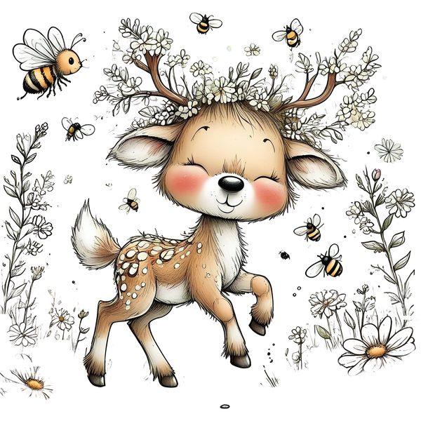 45 Whimsical Deer Clipart | Watercolor Sketch Style | Commercial Use — image 5