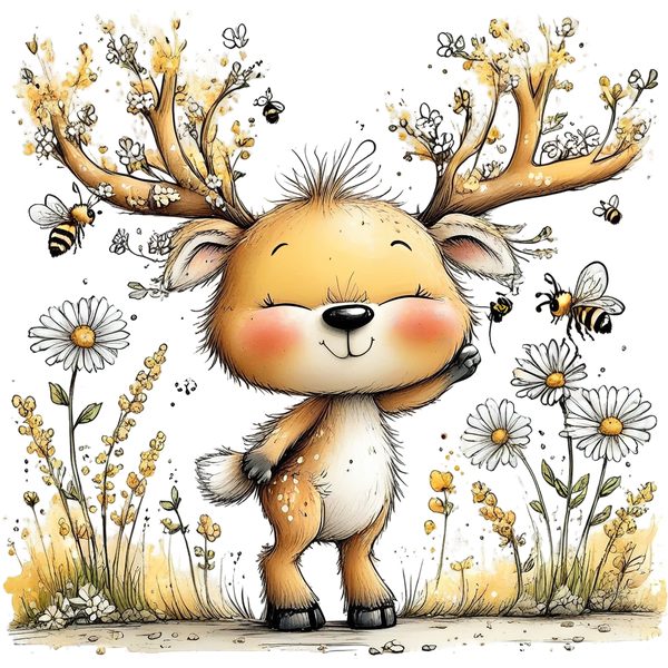 45 Whimsical Deer Clipart | Watercolor Sketch Style | Commercial Use — image 6